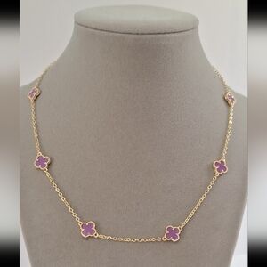 Purple Enamel Six 9mm Clovers Necklace